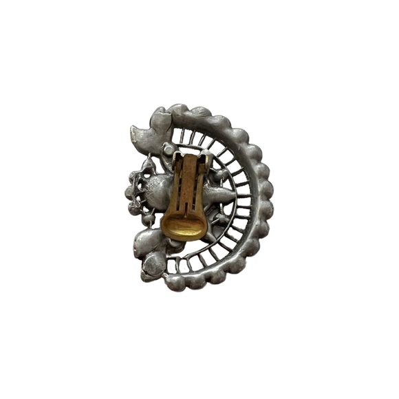 Antique & Clear Crystal Fan Shaped Clip on Earrings - Picture 5 of 5